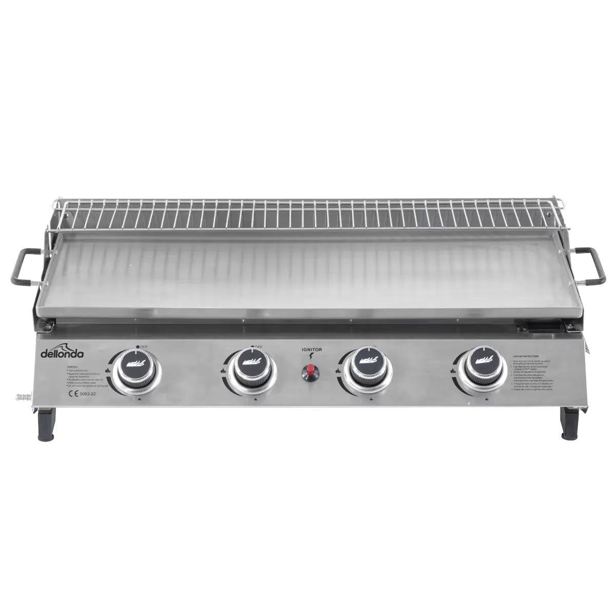 Sealey DG277 Dellonda 4 Burner Stainless Steel Portable Gas Plancha with Warming Rack 10kW