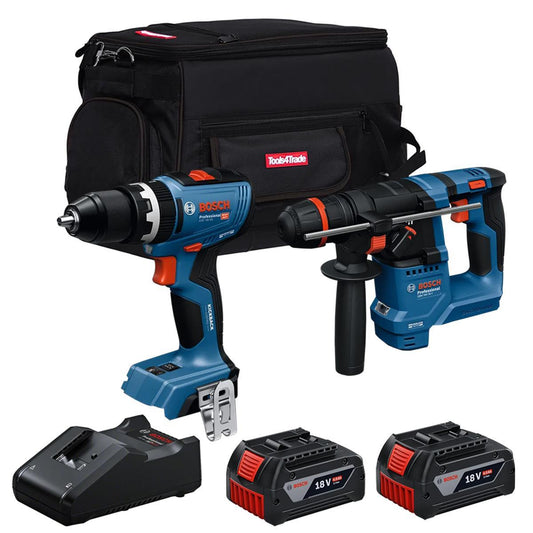 Bosch 18V Brushless Hammer Drill & Combi Drill with 2 x 4.0Ah Battery Charger & Bag T4TKIT-28119