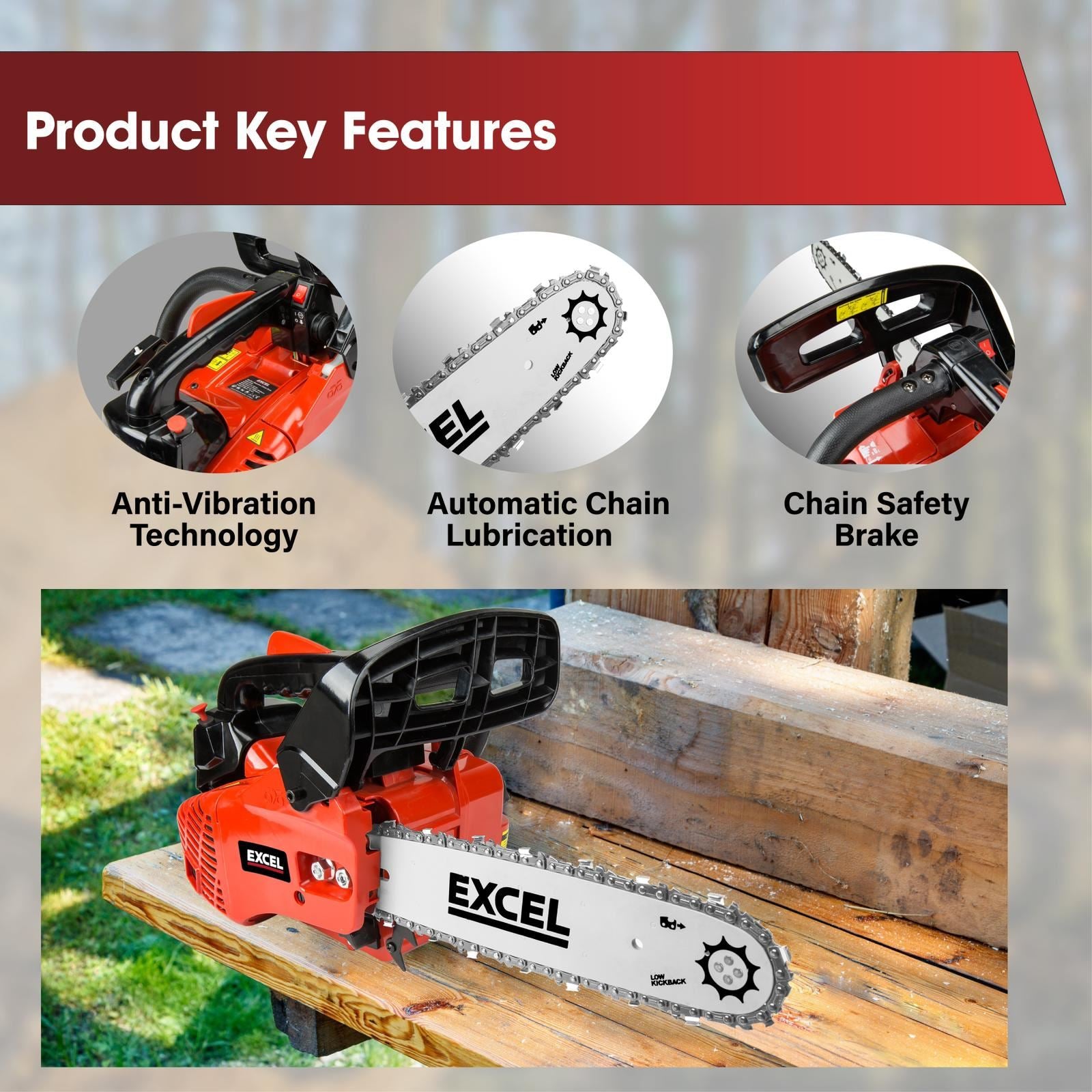 Excel 300mm 25cc Petrol Chainsaw with Engine Oil