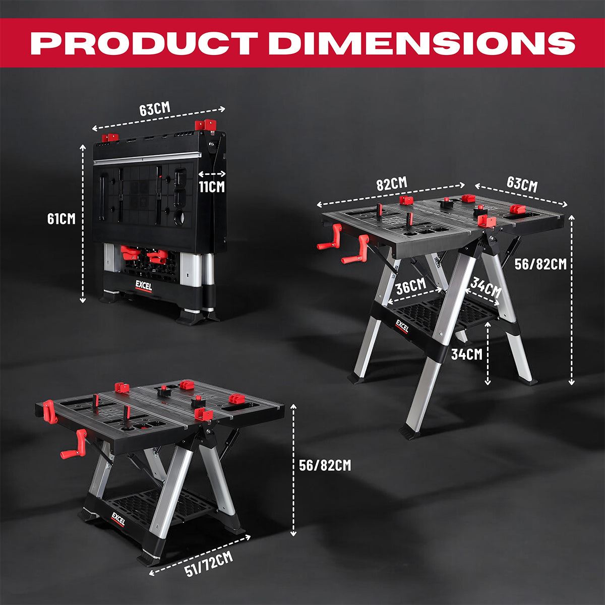Excel Portable Workbench, Folding Work Table & Sawhorse with Adjustable Height Twin Pack