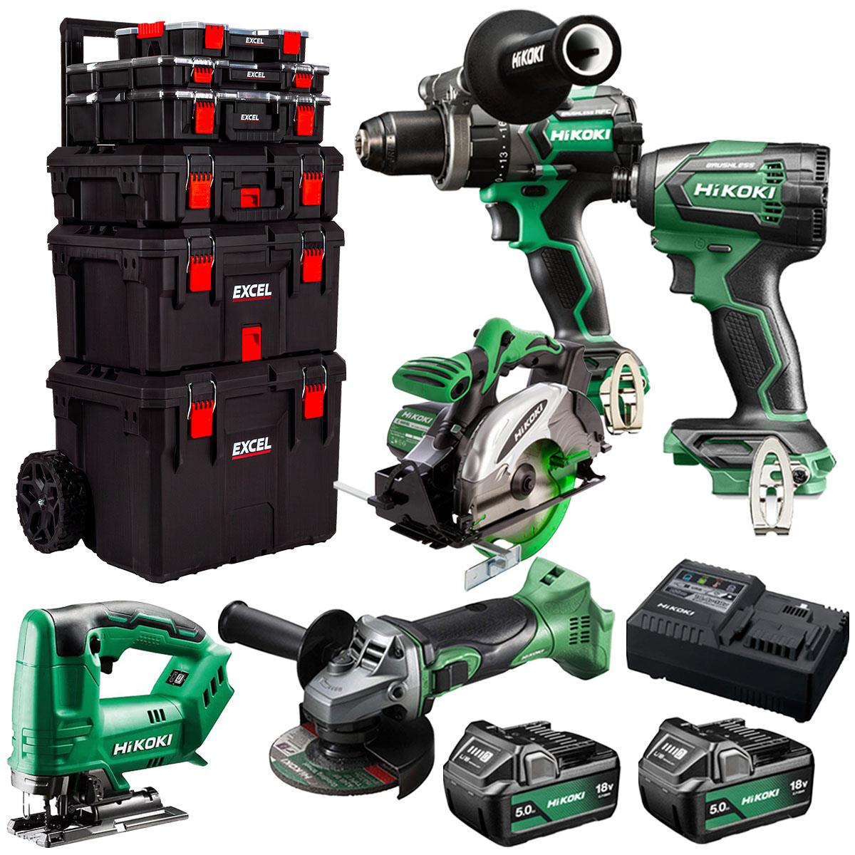 Hikoki 18V 5 Piece Power Tool Combo Kit with 2 x 5.0Ah Battery & Trolley Toolbox