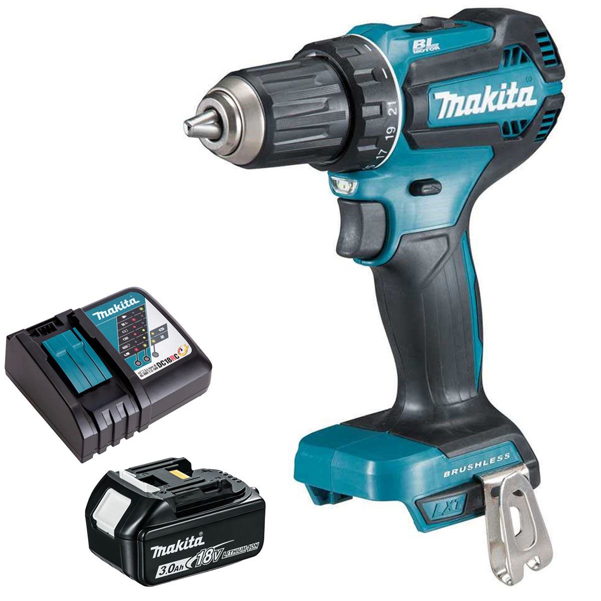 Makita DDF485Z 18V LXT Li-ion Brushless Drill Driver with 1 x 3.0Ah Battery & Charger