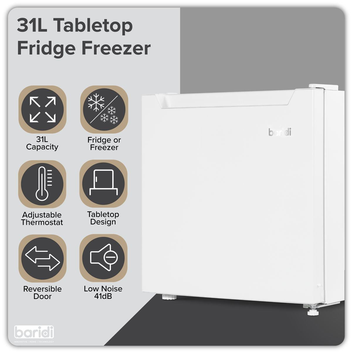 Sealey DH254 Baridi Mini Tabletop Fridge 31L Capacity White