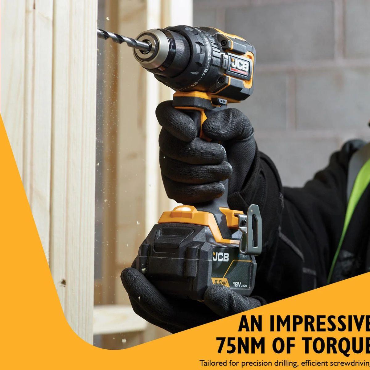 JCB-18PCD-75-5 18V Brushless Compact 75Nm Combi Drill with 2 x Pro 5.0Ah Batteries & 4.5A Charger