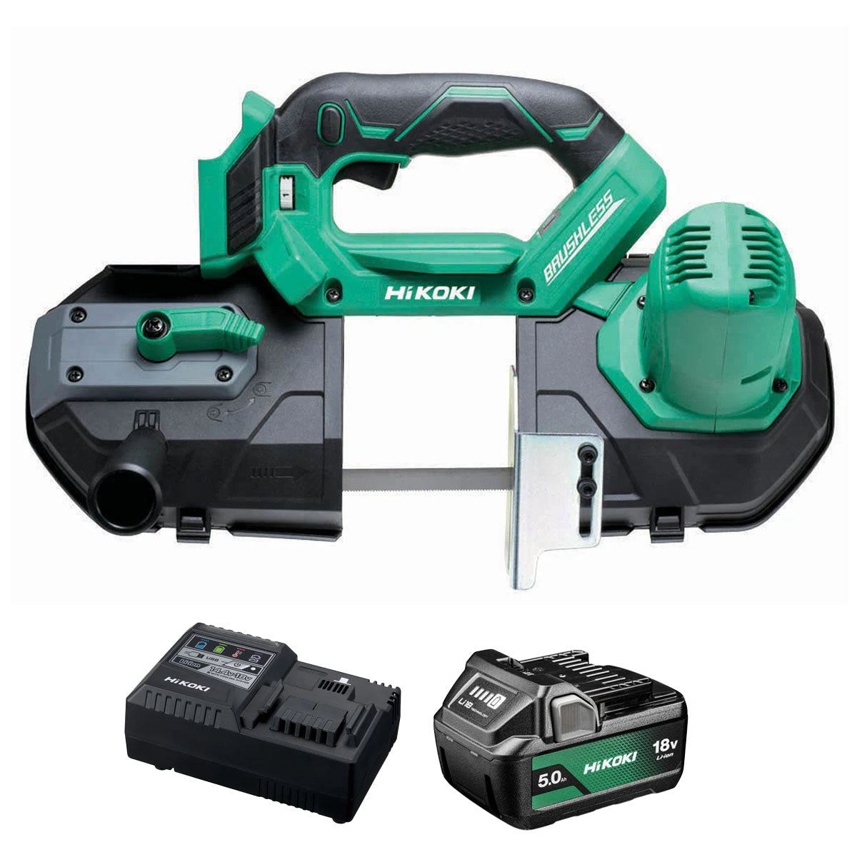 Hikoki CB18DBLJ4Z 18V Brushless Bandsaw with 1 x 5.0Ah Battery & Charger