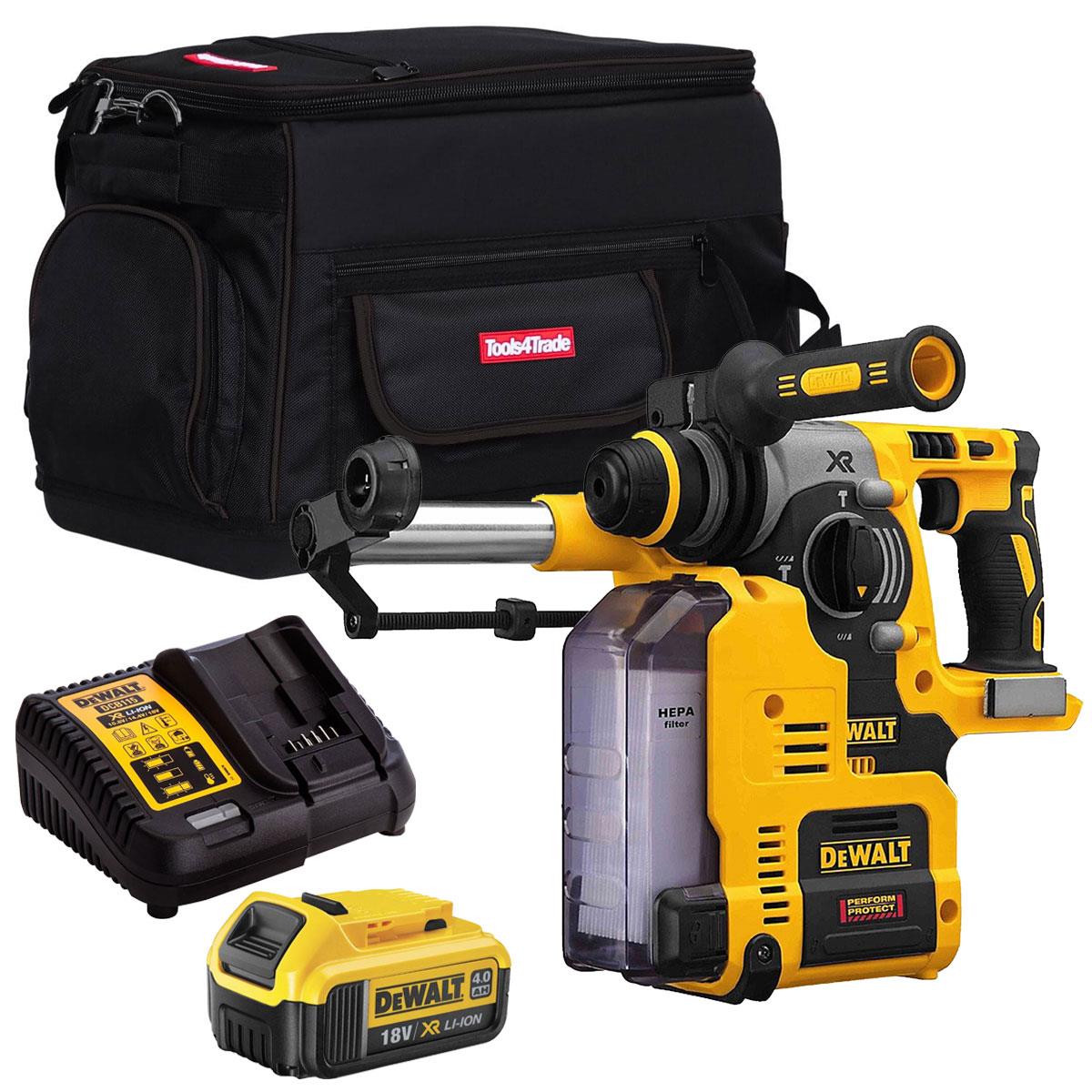 Dewalt DCH273N 18V XR SDS+ Rotary Hammer Drill With Dust Extraction System & 1 x 4.0Ah Battery Charger, Bag