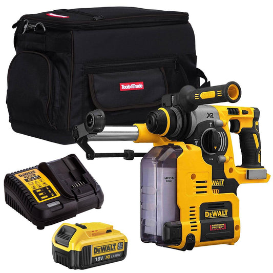 Dewalt DCH273N 18V XR SDS+ Rotary Hammer Drill With Dust Extraction System & 1 x 4.0Ah Battery Charger, Bag