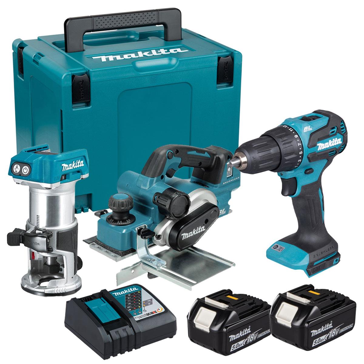 Makita DLX3193TJ 18V LXT Brushless 3 Piece Combo Kit With 2 x 5.0Ah Battery, Charger In Case