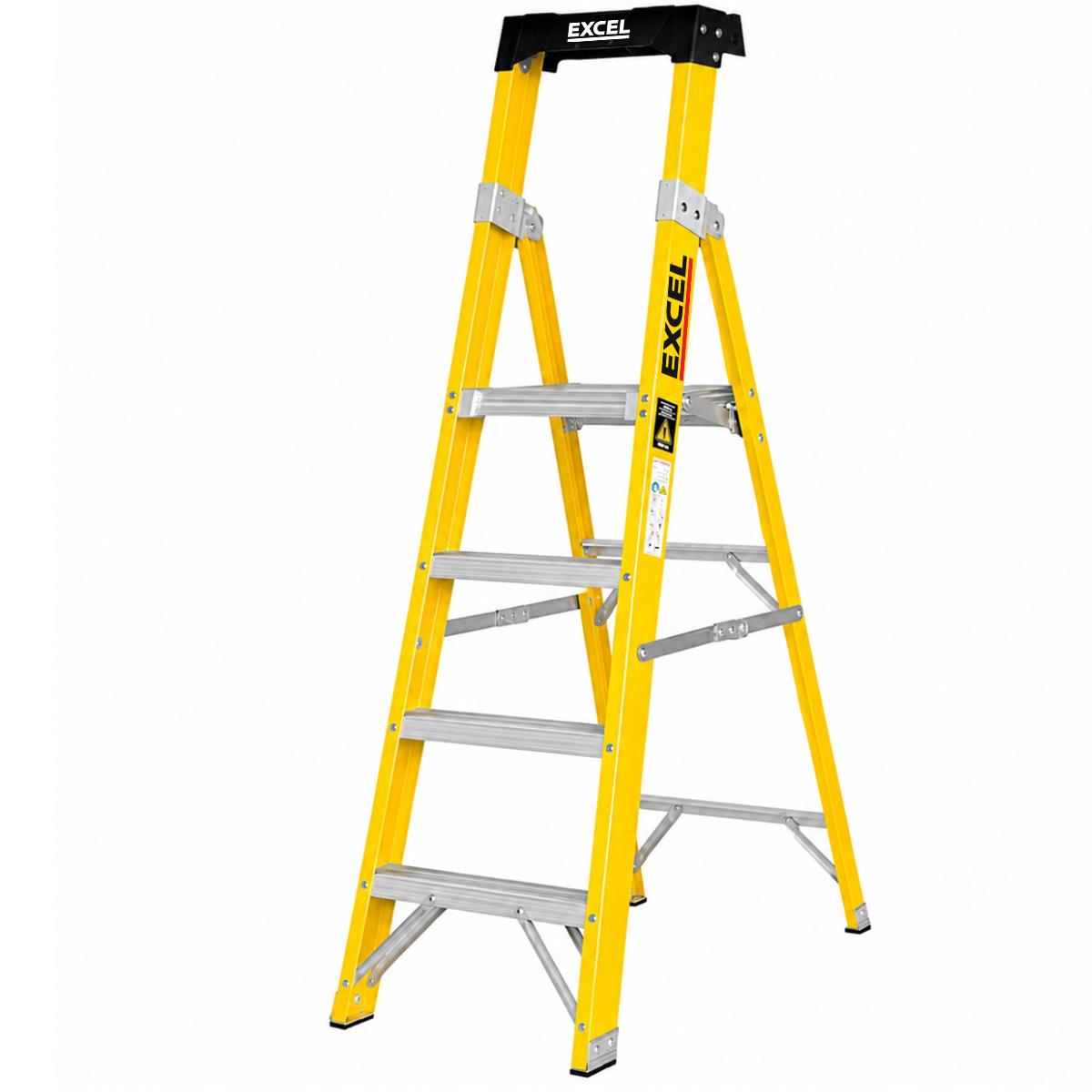 Excel Electricians Fibreglass Platform Step Ladder 4 Tread 1.57m EN131 Yellow
