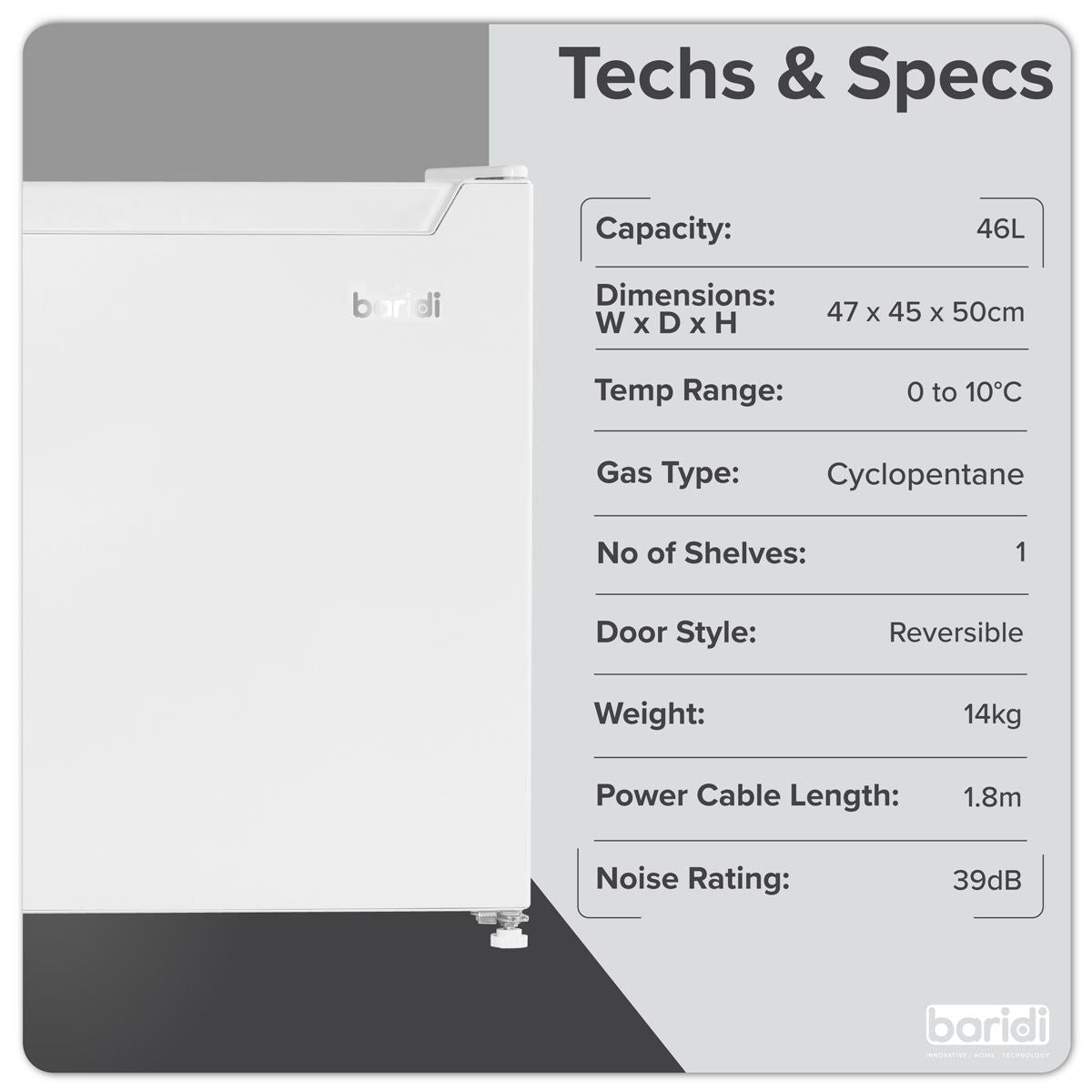 Sealey DH256 Baridi Tabletop Fridge with Ice Box 46L Capacity White