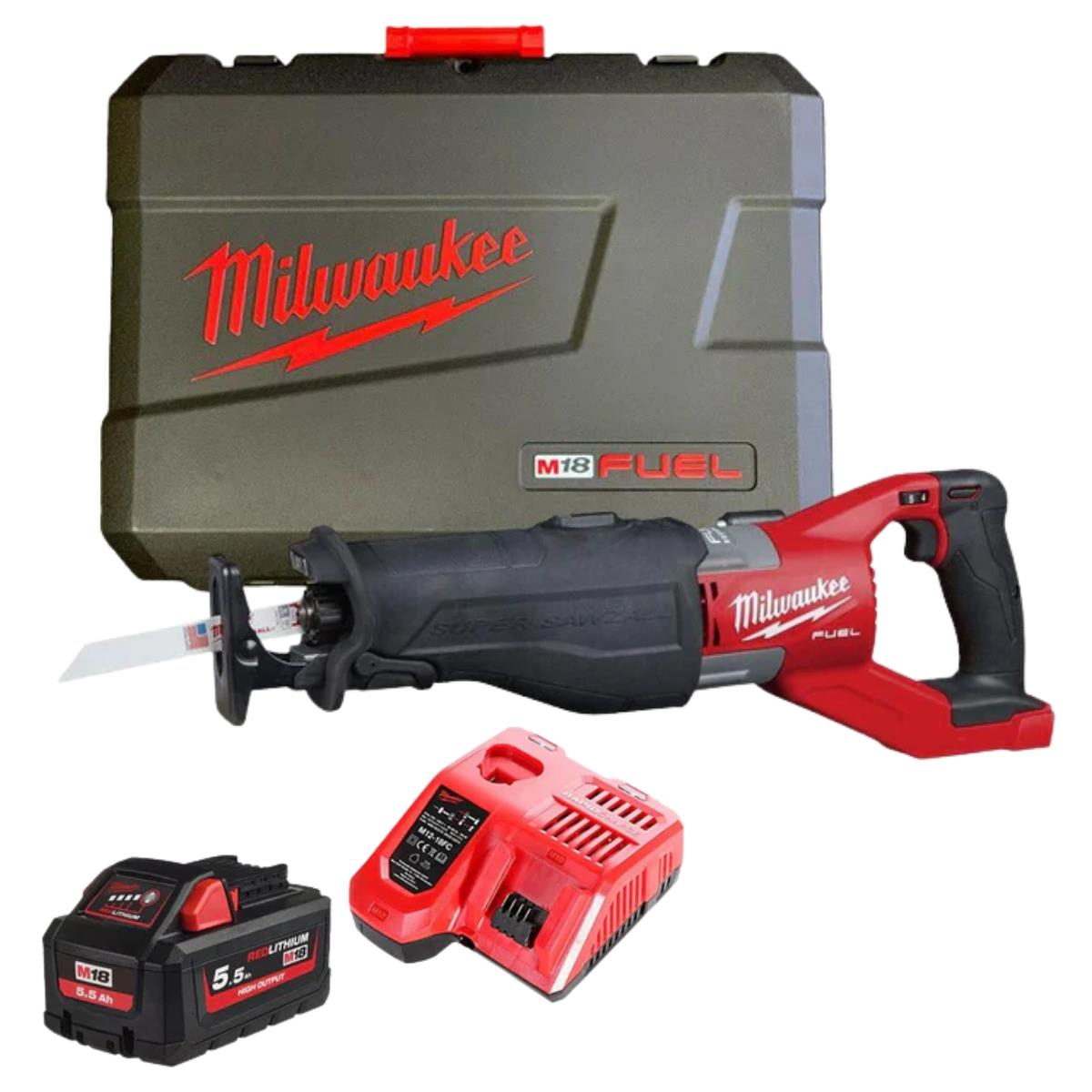 Milwaukee M18FSX-0 18V M18 FUEL Sawzall Reciprocating Saw with 1 x 5.5Ah Battery Charger & Case