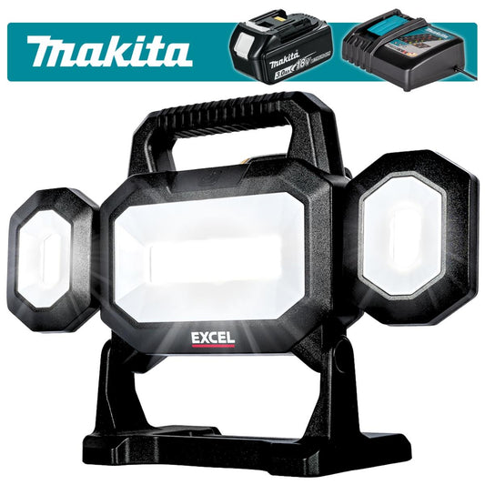 Excel 18V LED Work Light 5000 Lumens with Makita 1 x 3.0Ah Battery & Charger