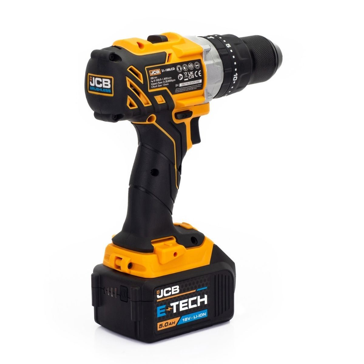 JCB 18BLCD-5X-B 18V Brushless Variable Speed Combi Drill with 1 x 5.0ah battery and 2.4A charger