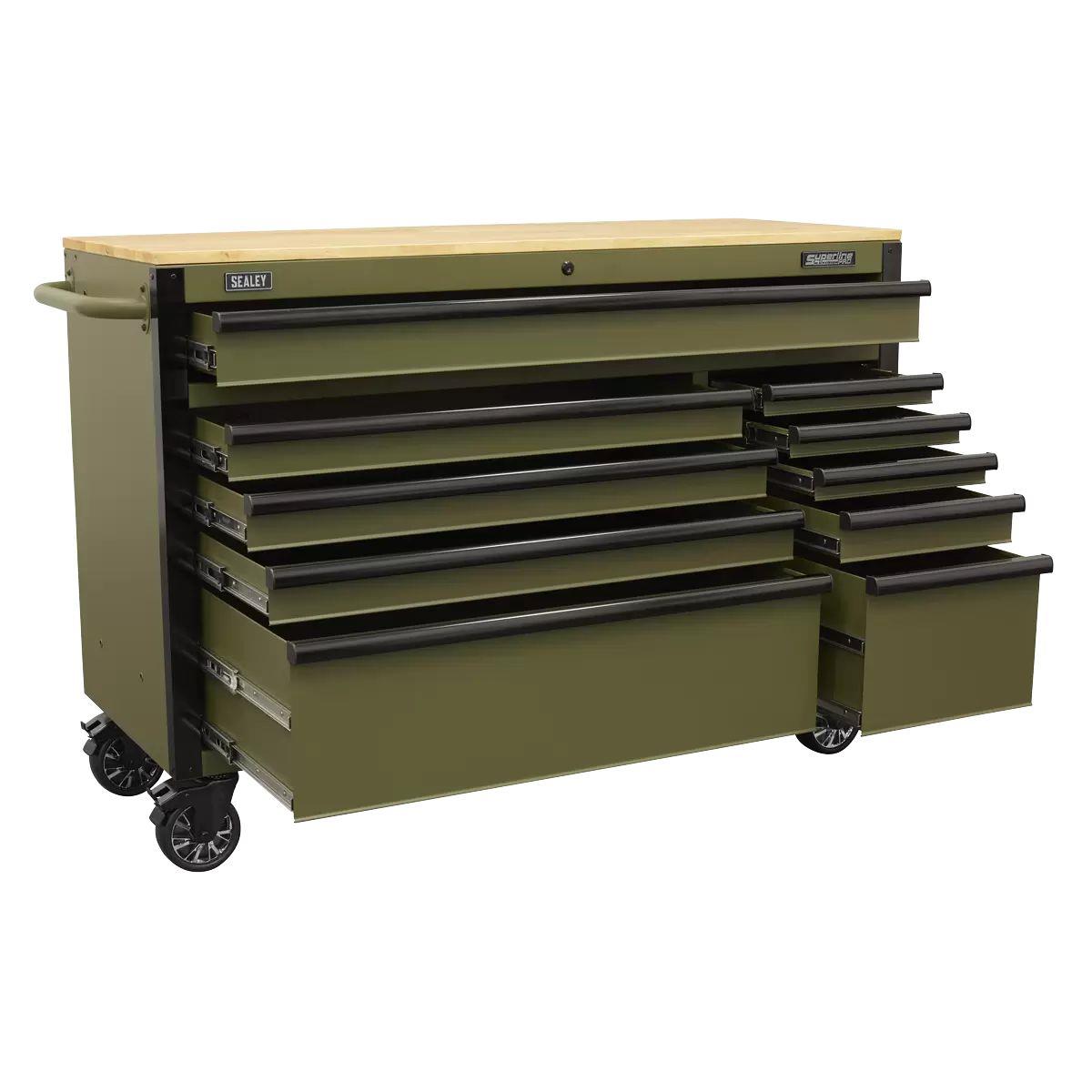 Sealey AP5210KBE Superline PRO Mobile Trolley with Wooden Worktop & Power Bar 10 Drawer 1320mm