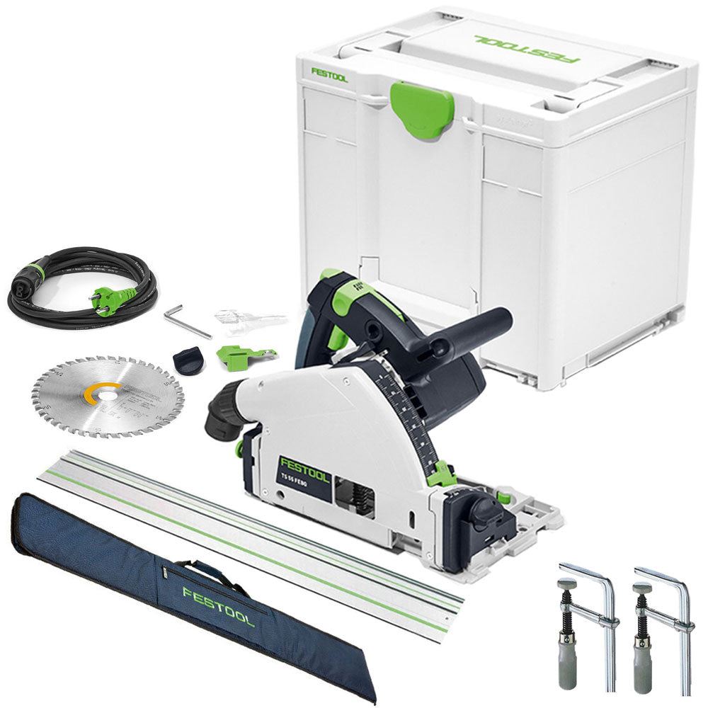 Festool TS 55 FEQ-Plus 110V GB 160mm Circular Plunge Cut Saw - 576707 With Guide Rail, Clamp & Guide Rail Bag