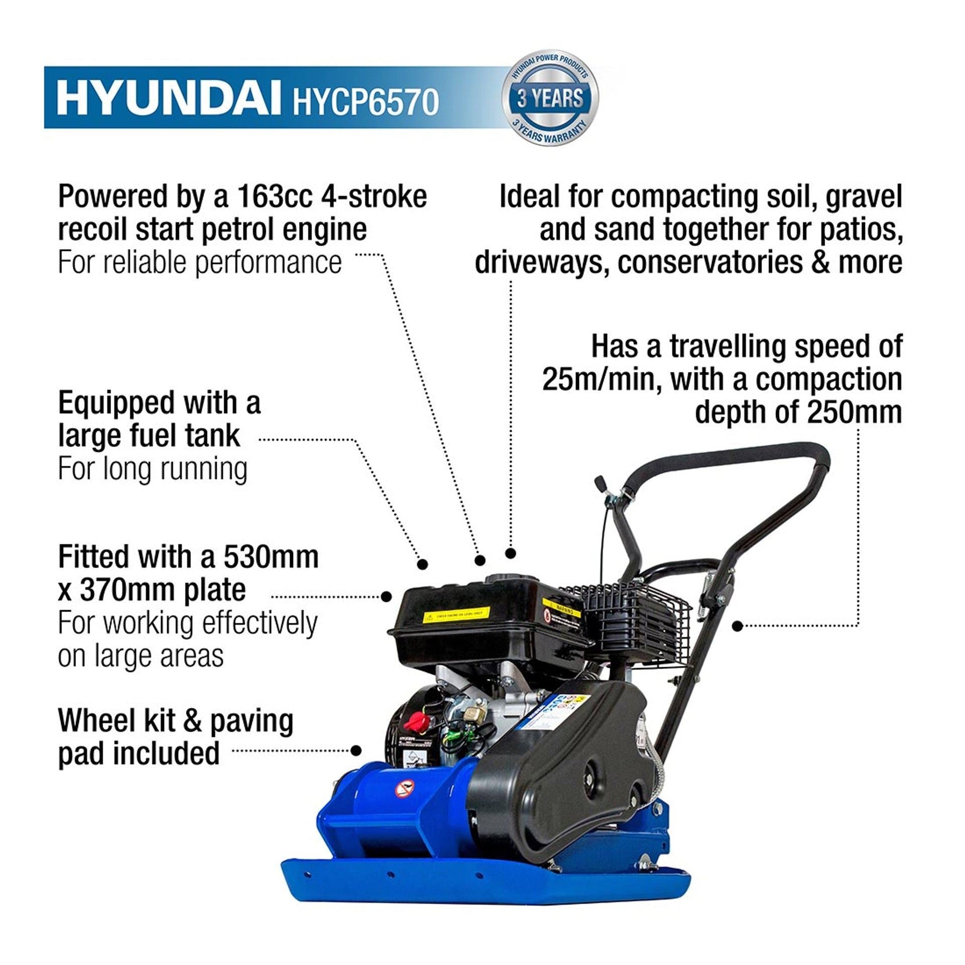 Hyundai HYCP6570 196c Petrol Compactor Wacker Plate
