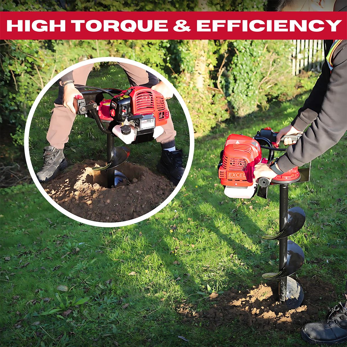 Excel 52cc Petrol Earth Auger with 3 Augers & Engine Oil