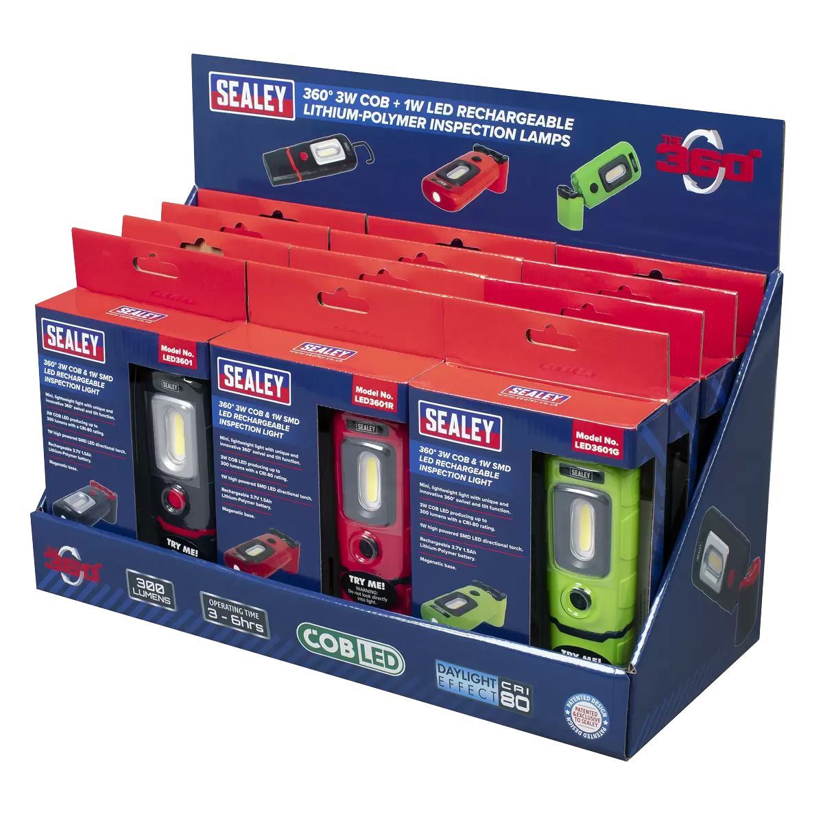 Sealey LED3601COMBO Series Inspection Lamp Combination - Display Pack of 12