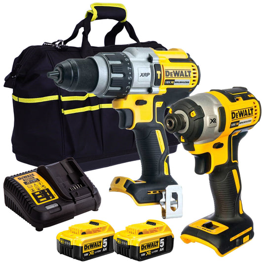 Dewalt 18V Brushless Twin Pack Impact Driver + Combi Drill with 2 x 5.0Ah Battery T4TKIT-16180