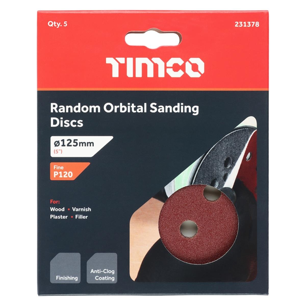 Timco 125mm Hook & Loop Random Orbital Sanding Discs 120 Grit Pack of 5 - 231378