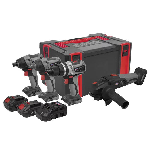 Sealey CP20VCOMBOX1EU Premier 20V Cordless 4 X Brushless Power Tool Kit Euro Plug With 2 Batteries & Charges
