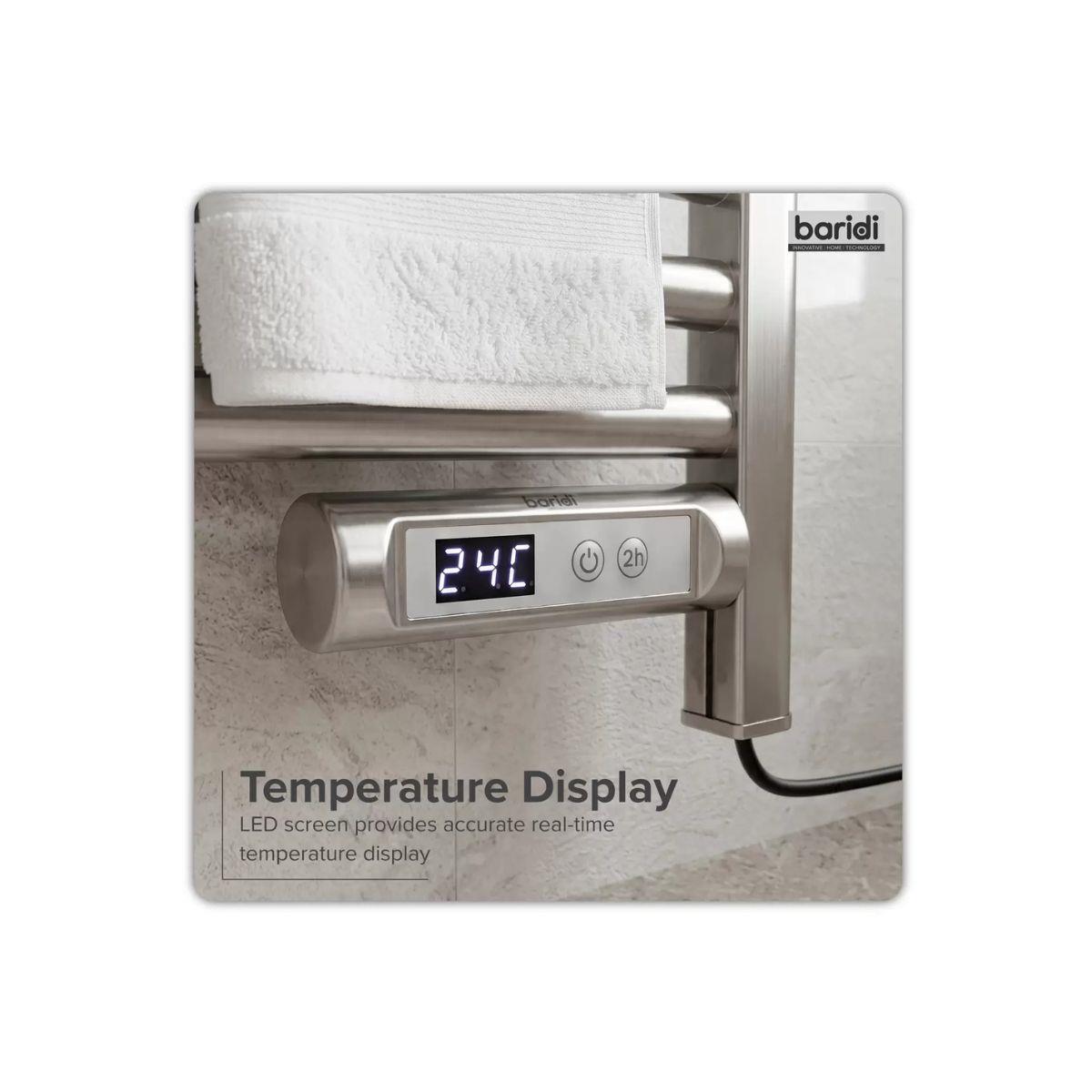 Sealey DH372 Baridi Electric Heated Towel Rail 1085 x 535mm with LED Display Silver 230V