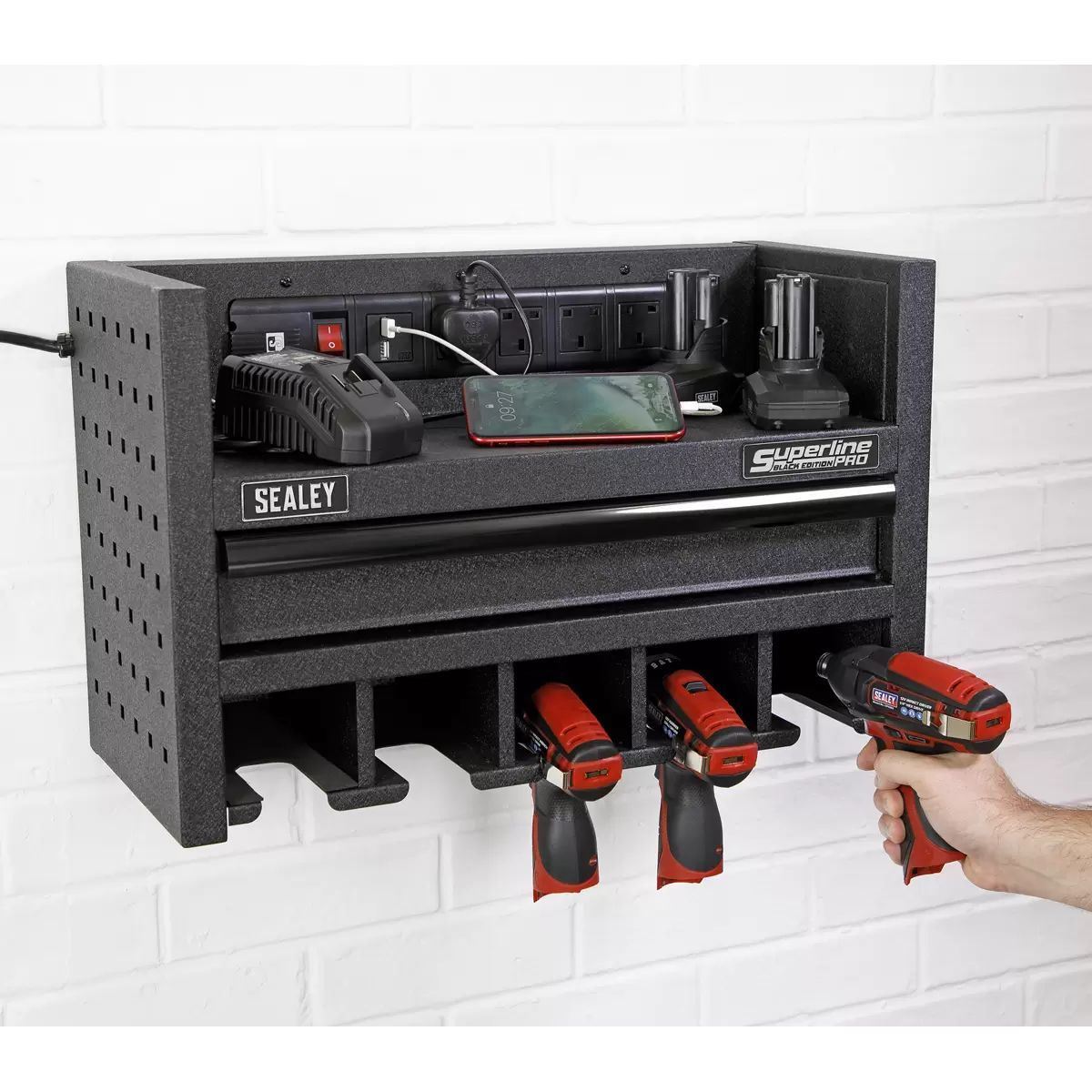 Sealey AP22SRBE 560mm Power Tool Storage Rack with Drawer
