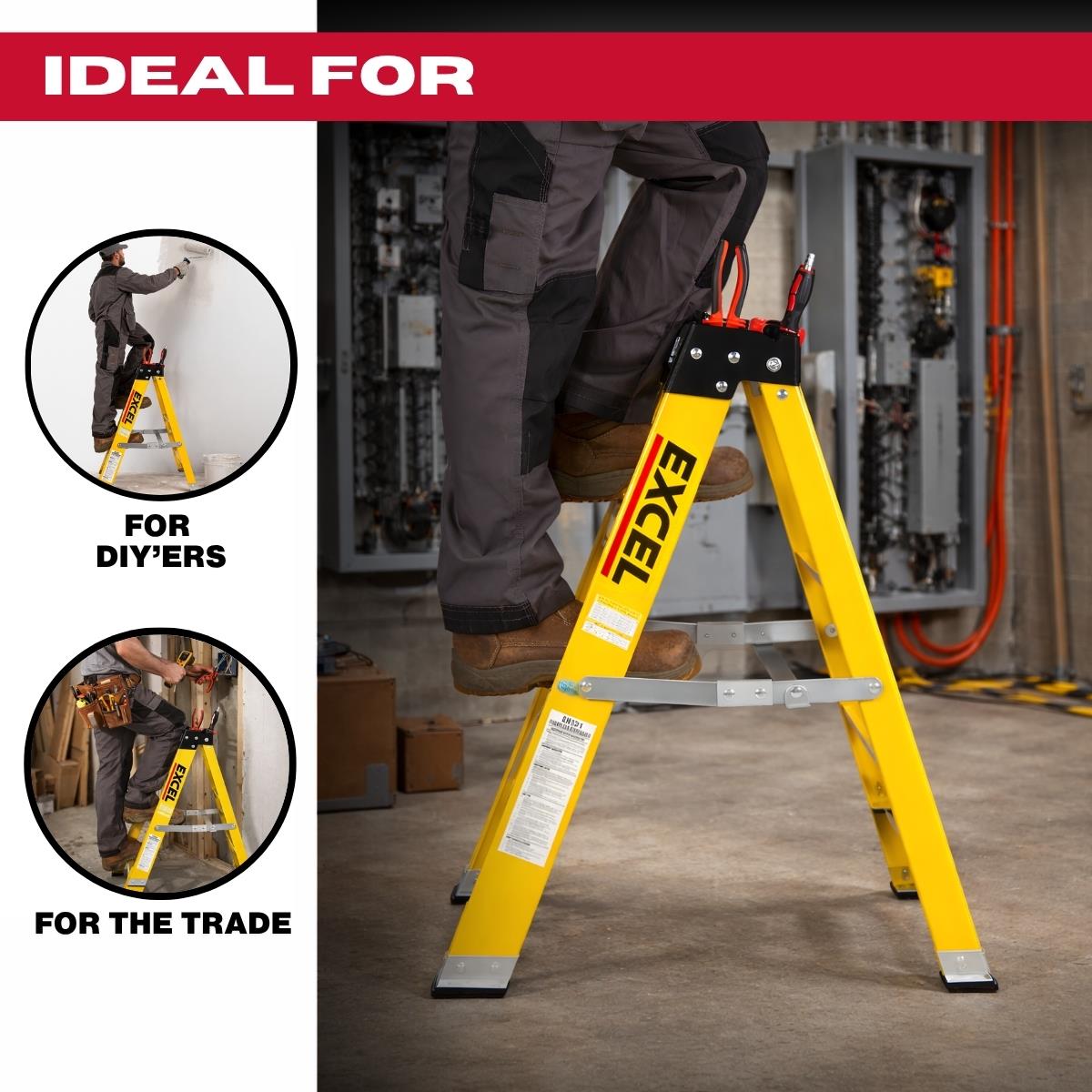 Excel Electricians Fibreglass Step Ladder 3 Tread 0.72m Heavy Duty