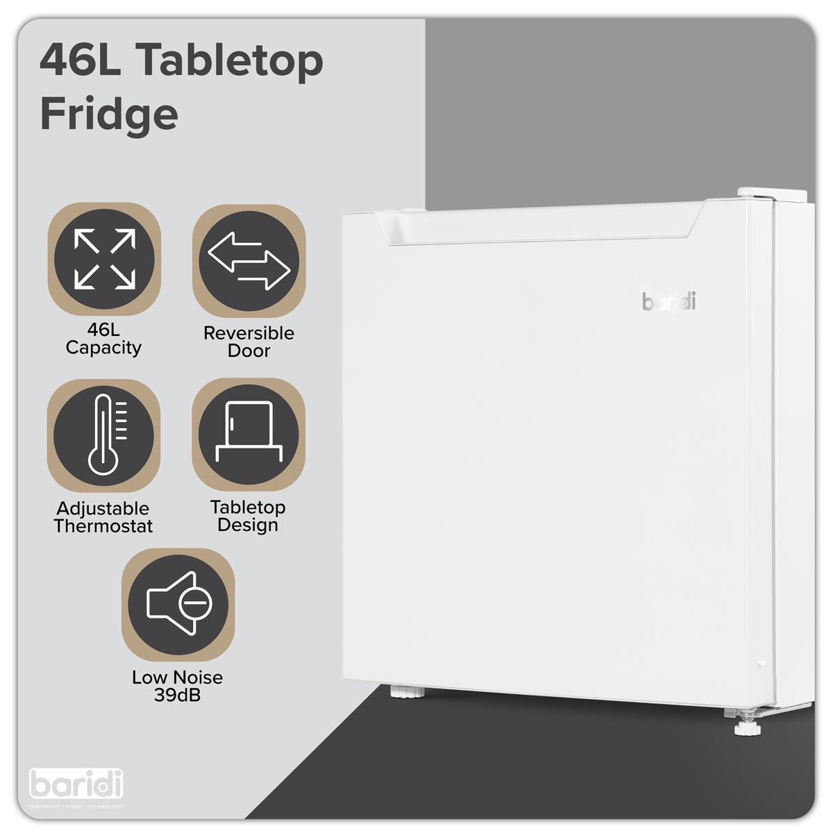 Sealey DH256 Baridi Tabletop Fridge with Ice Box 46L Capacity White