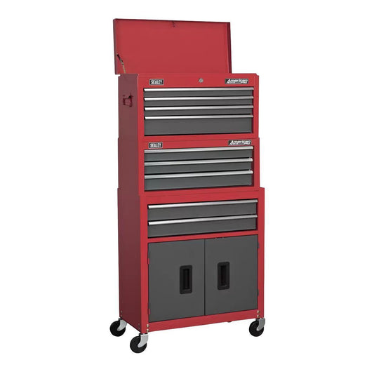 Sealey AP2200BBSTACK Topchest Mid-Box & Rollcab 9 Drawer Stack Red