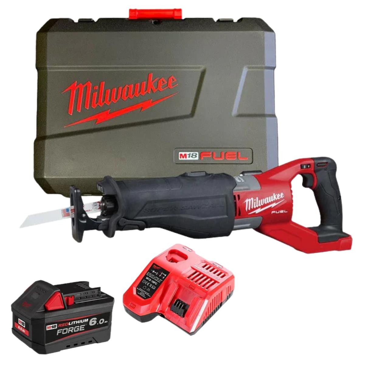 Milwaukee M18FSX-0 18V M18 FUEL Sawzall Reciprocating Saw with 1 x 6.0Ah Battery Charger & Case