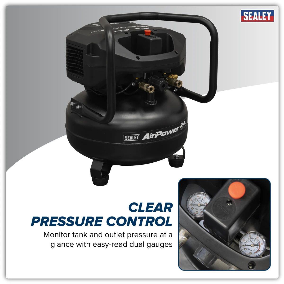 Sealey SAC24V 24L Oil Free Belt Drive Vertical Compressor 2hp & 230V/13A