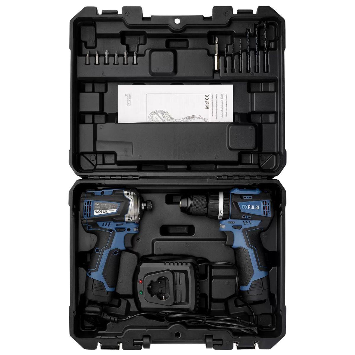 Draper DX12VCDID DXPULSE 12V Combi Drill & Impact Driver Kit With 2 x 2.0Ah Batteries & Charger 27983