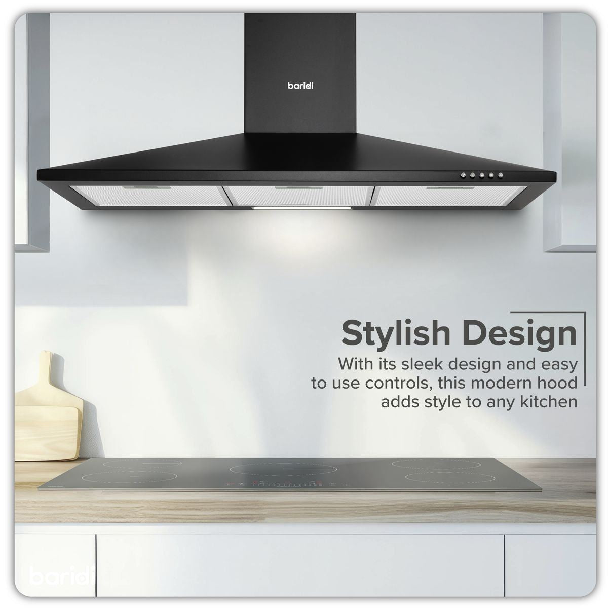 Sealey DH59 Baridi Chimney Style Cooker Hood with Carbon Filters 90cm Black