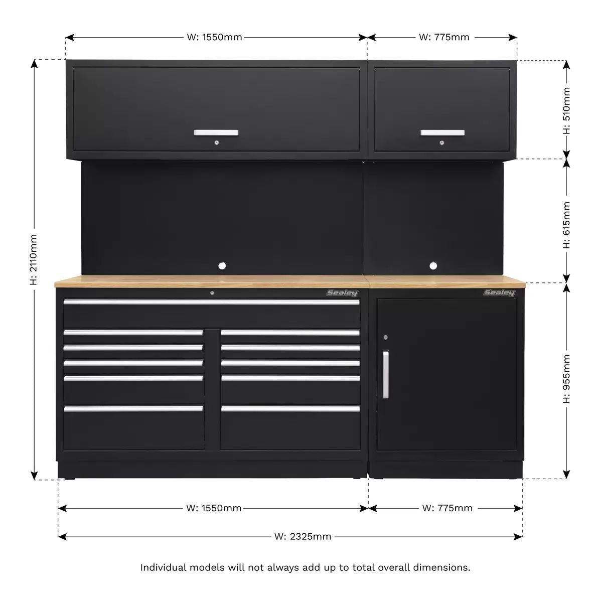 Sealey APMSCOMBO4W 2.3m Modular Storage System Combo Oak Worktop