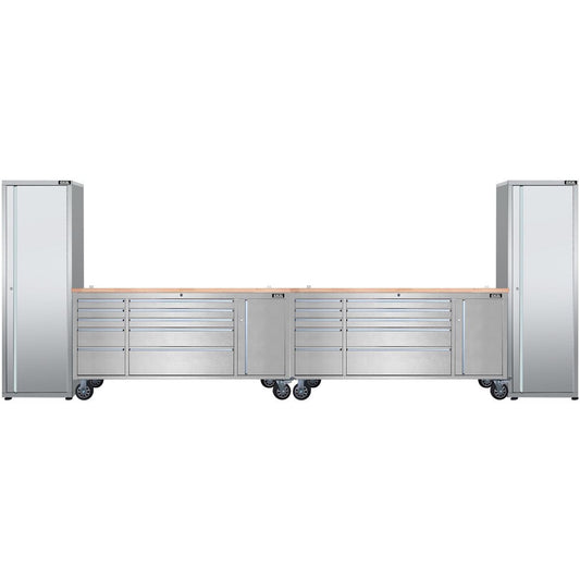 Excel 72inch 20 Drawer Stainless Steel Workbench Roller Tool Chest Cabinet & 2 Tall Cabinet