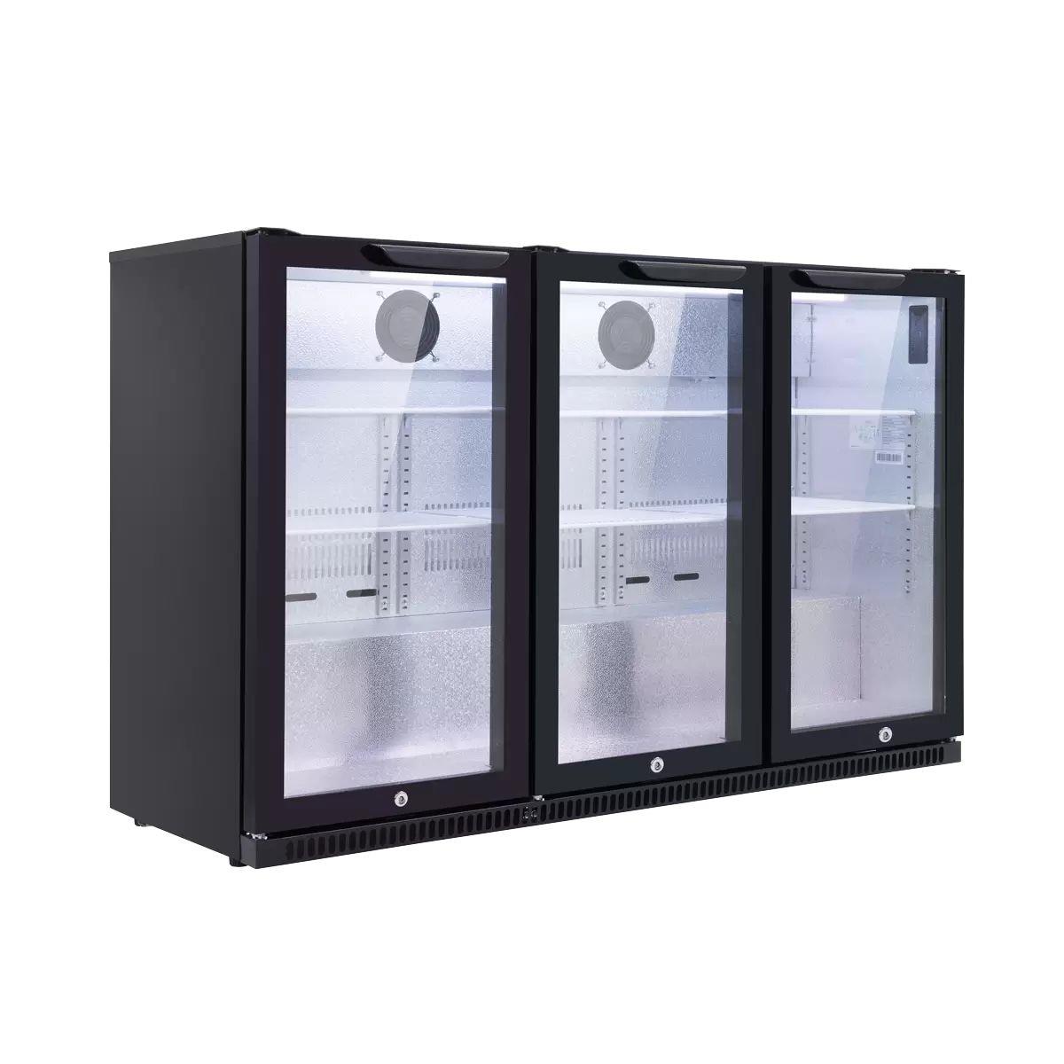 Sealey DH336 Baridi Back Bar Drinks Fridge/Cooler with Triple Hinged Door & Security Lock 307L Black 240V