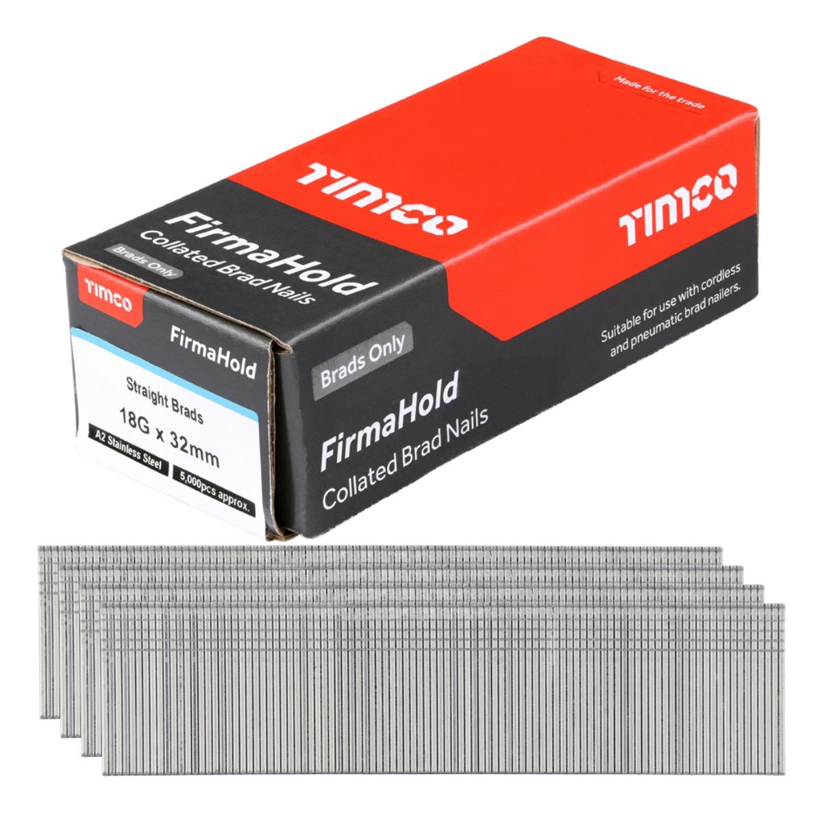 FirmaHold 32mm A2 Stainless Steel 18 Gauge 5000 Straight Collated Brad Nails BSS1832