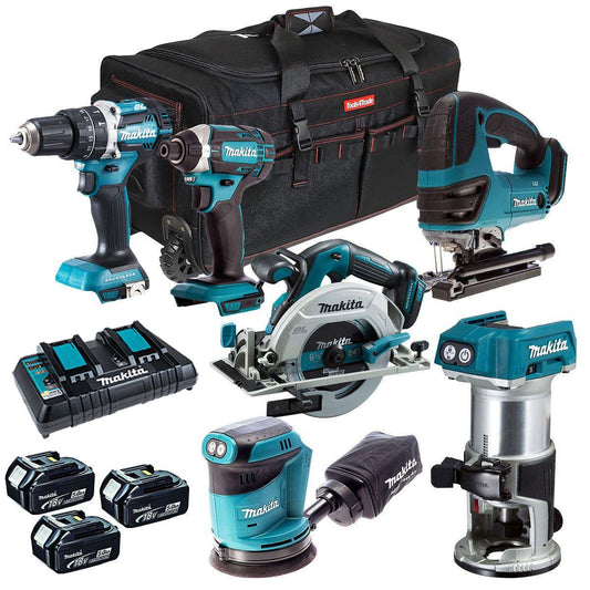Makita 18V 6 Piece Power Tool Kit with 3 x 5.0Ah Battery & Charger T4TKIT-12878