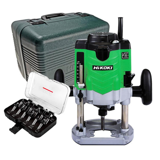Hikoki M12VEJ7Z 1/2" Variable Speed Router 110V/1570W in Carry Case with 12 Piece Router Set