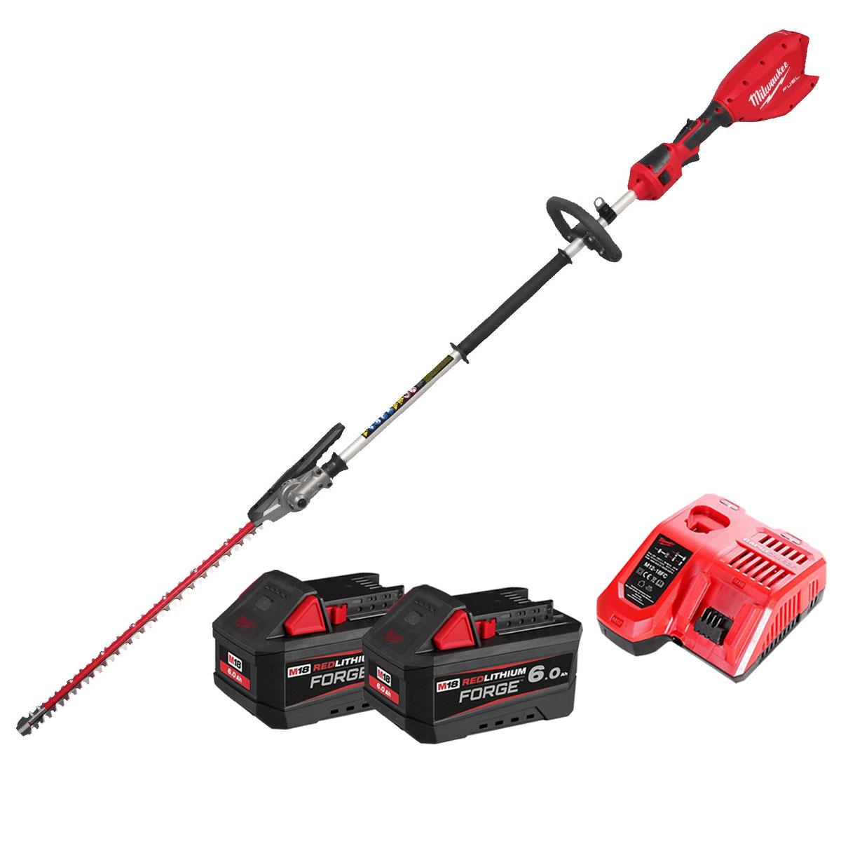 Milwaukee M18FHETE22-0 M18 18V Brushless Pole Hedge Trimmer With 2 x 6.0Ah Batteries & Charger