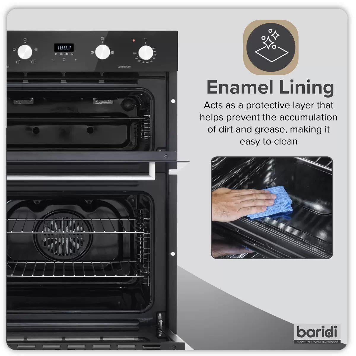 Sealey DH278 Baridi 72cm Built-Under Double Oven, 74L Capacity, Energy Rating A Black 240V