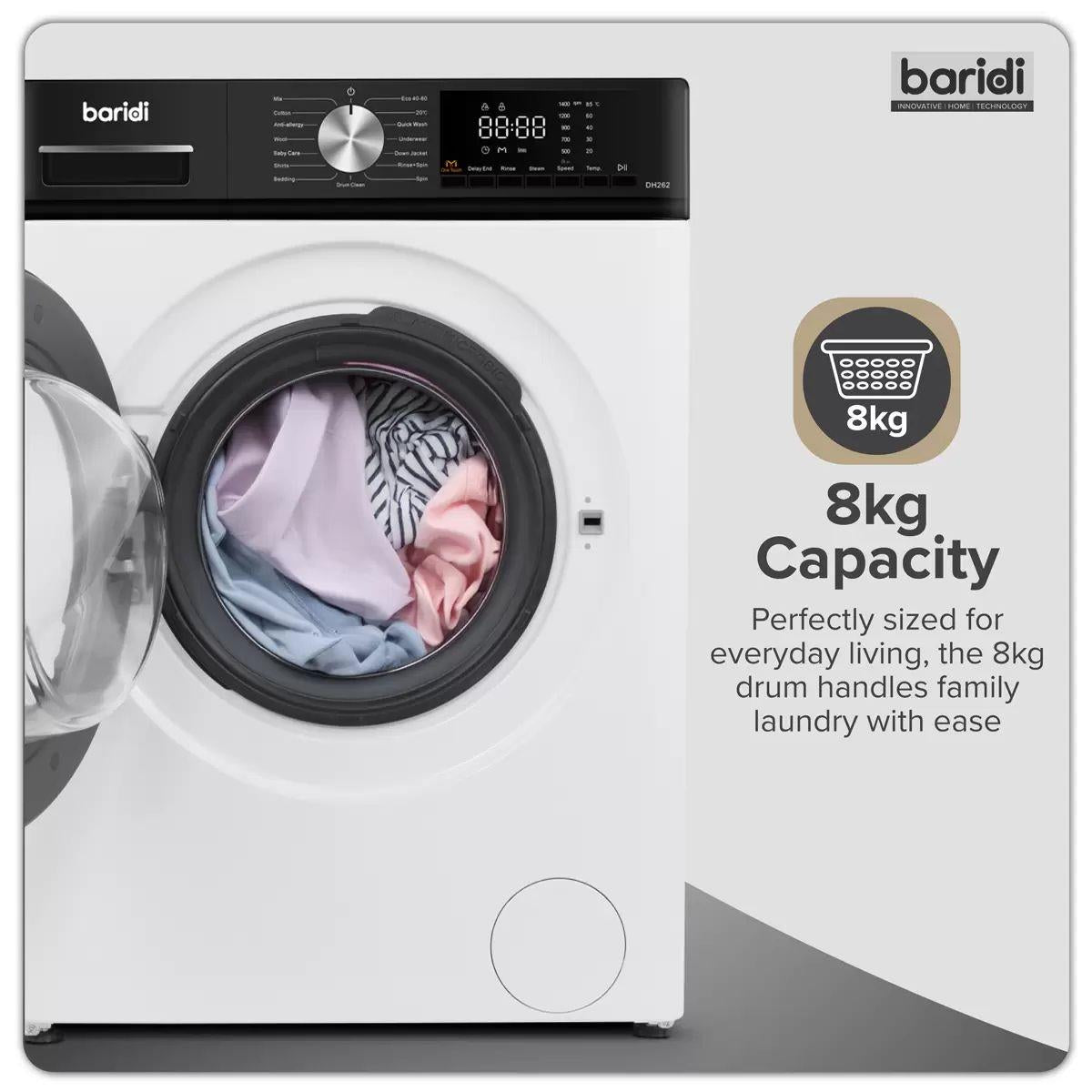 Sealey DH262 8kg Washing Machine, Front Loading 1400rpm White 240V