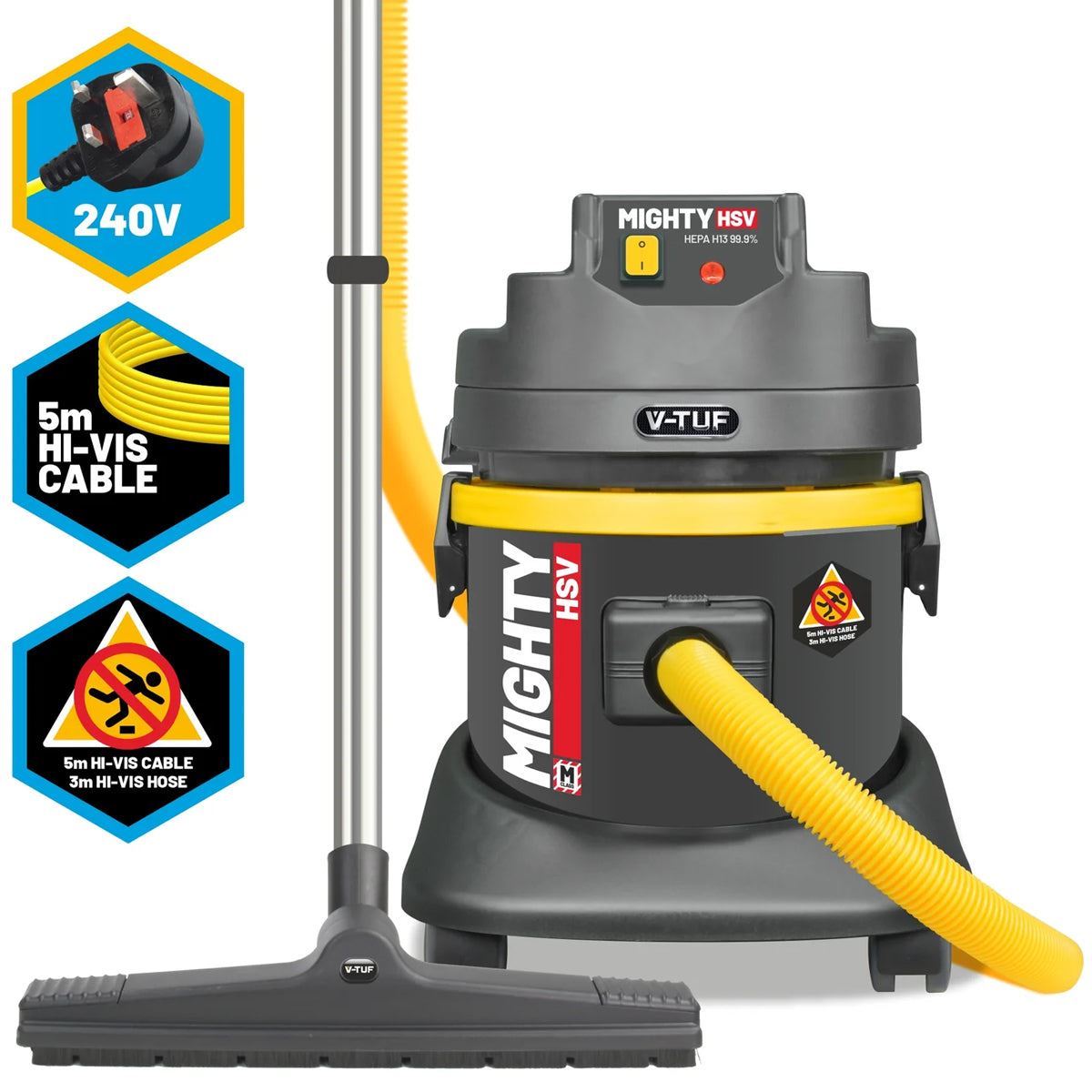 V-TUF MIGHTY HSV 21L M-Class Industrial Dust Extraction Wet & Dry Vacuum Cleaner 240V