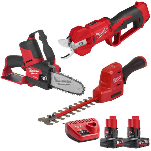 Milwaukee 12V Brushless 3 Piece Gardening Tool Kit with 2 x 6.0Ah Batteries & Charger T4TKIT-29506
