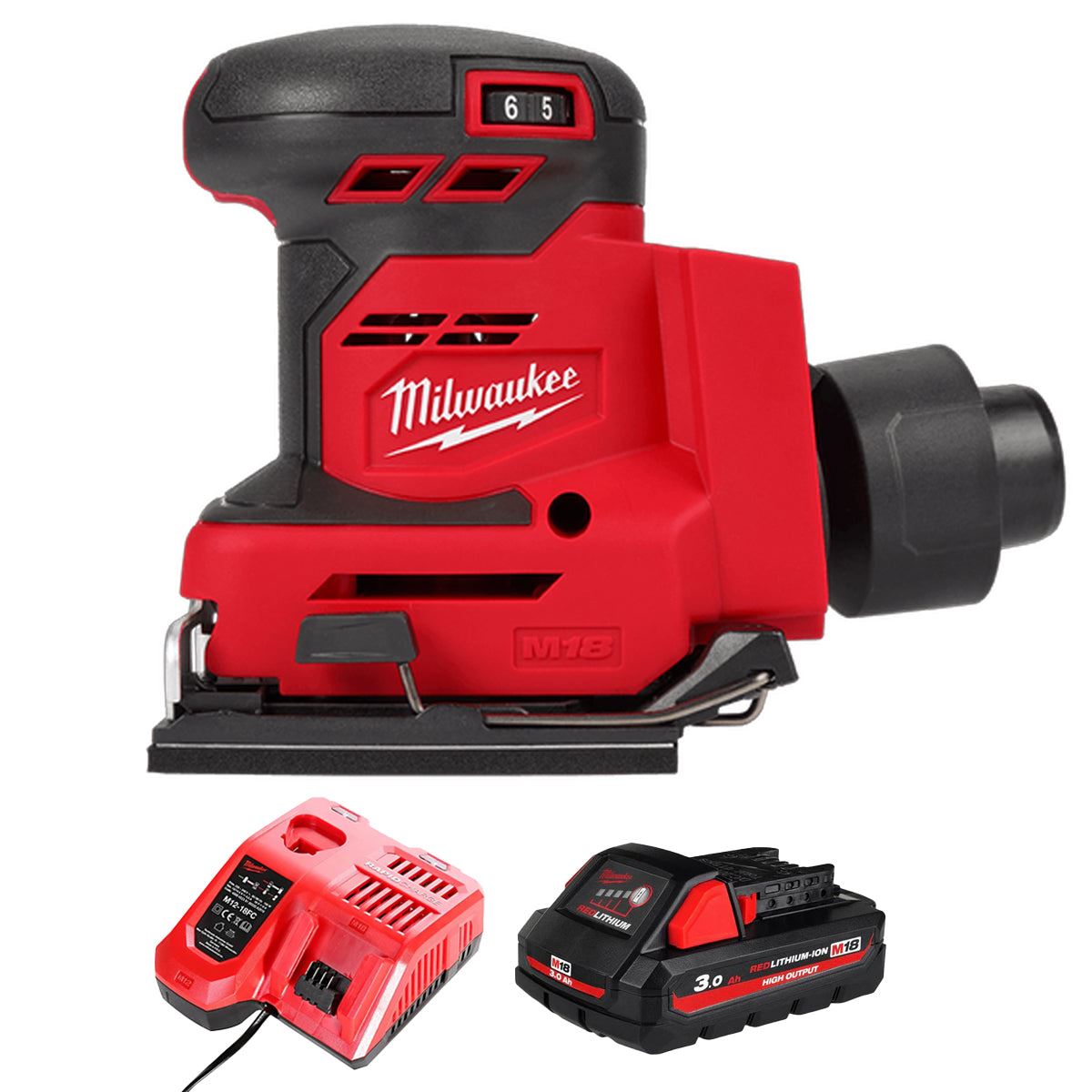 Milwaukee M18BQSS-0 18V Sheet Sander with 1 x 3.0Ah Battery & Charger