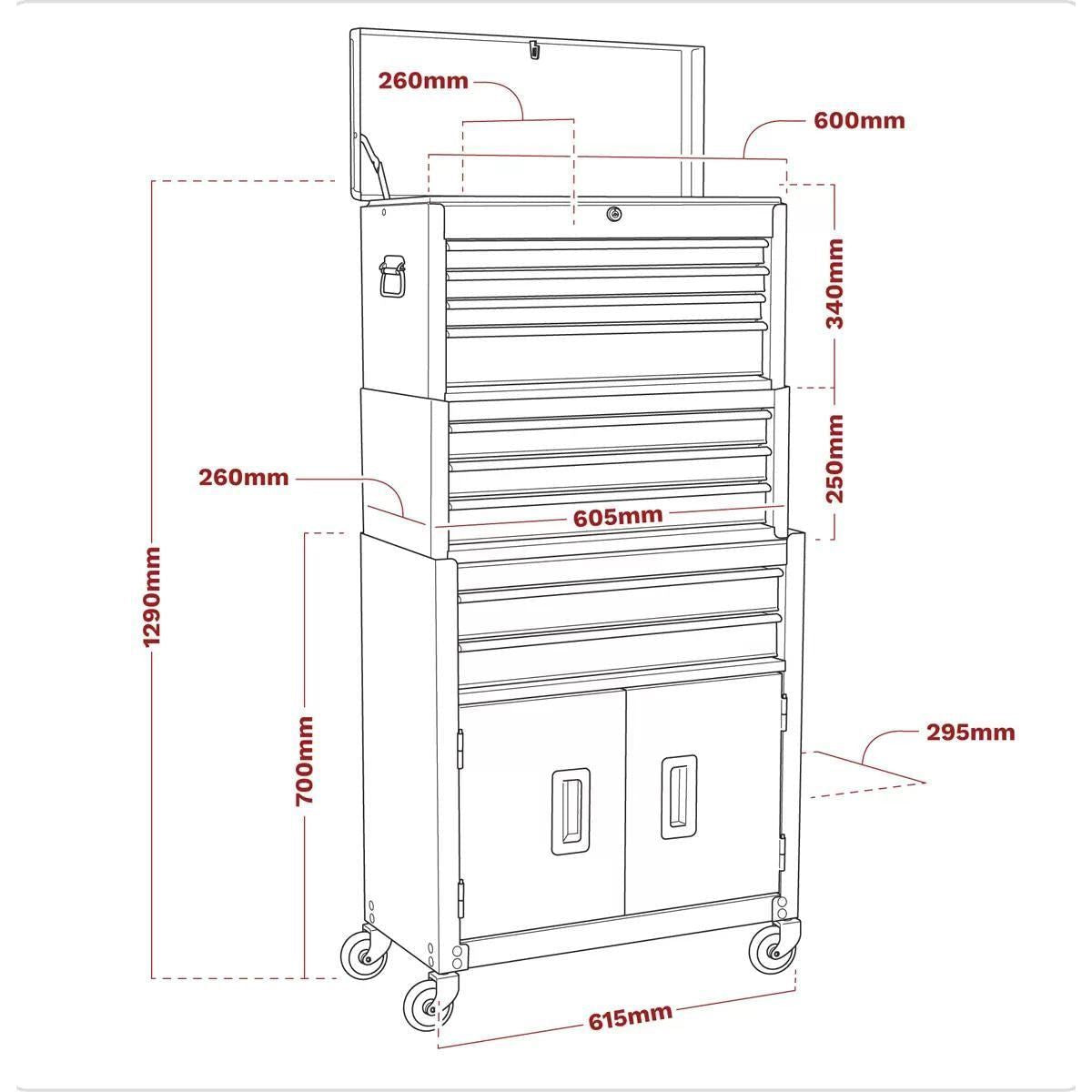 Sealey AP2200BBCPSTACK Topchest Mid-Box Rollcab 9 Drawer Stack Purple
