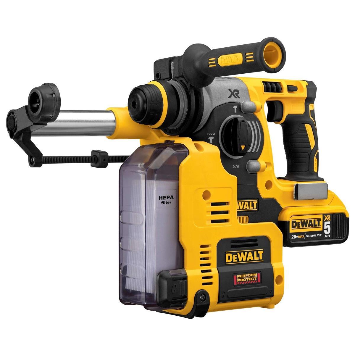 Dewalt DCH273N 18V XR SDS+ Rotary Hammer Drill With Dust Extraction System & 1 x 5.0Ah Battery Charger, Bag