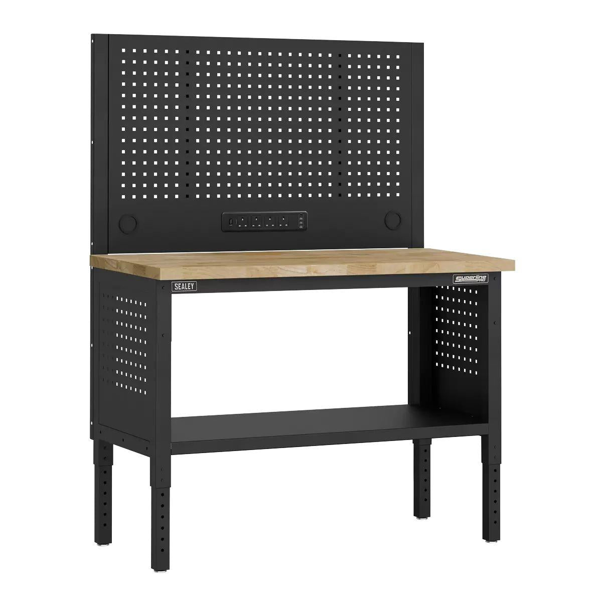 Sealey APMWB50COMBOW Superline PRO Modular Workbench with Pegboard Back Panel Wooden Worktop 1265mm