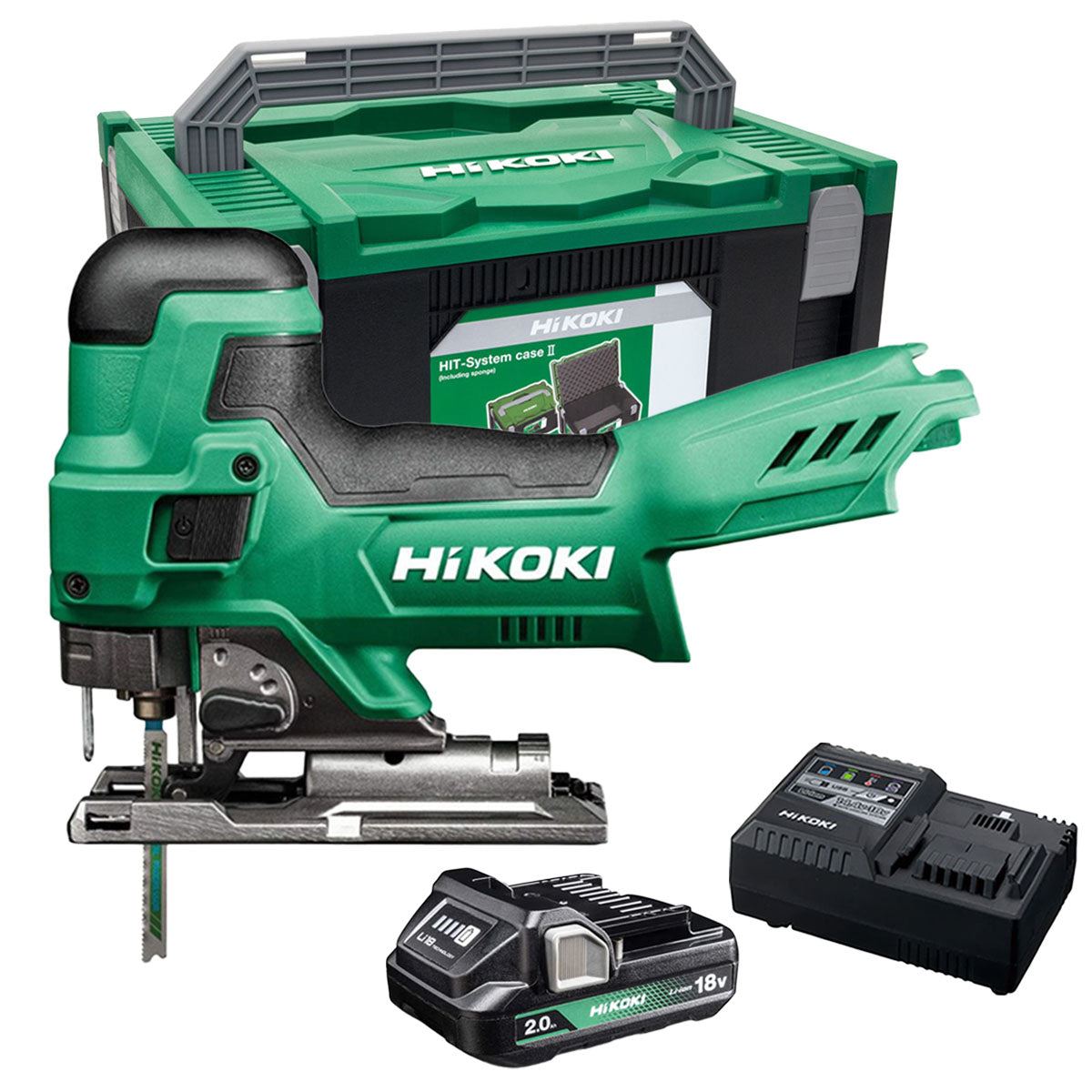 Hikoki CJ18DBW2Z 18V Barrel Grip Jigsaw with 1 x 2.0Ah Battery Charger & Case